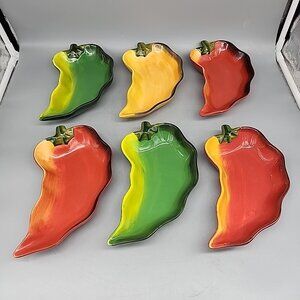 Clay Art La Mesa Salsa Dip Bowls Chili Pepper Jalapeno 6 Serving Dishes 8.5”